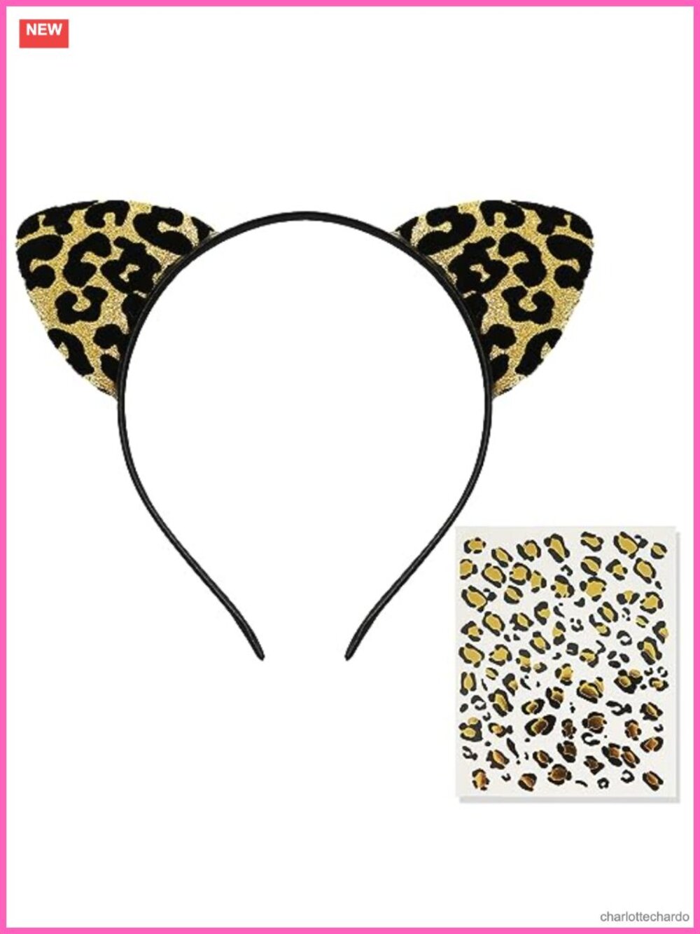 Cheetah Ears Headband Leopard Print Temporary Tattoo Set Cosplay Costume
